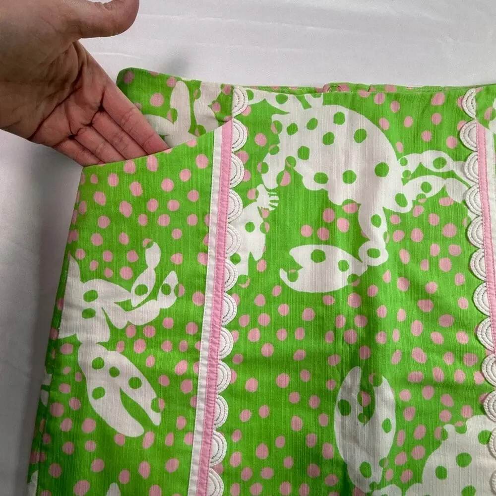 Lilly Pulitzer Originals Pink Green Crab Print Cotton Mini Skirt Coastal Size 2